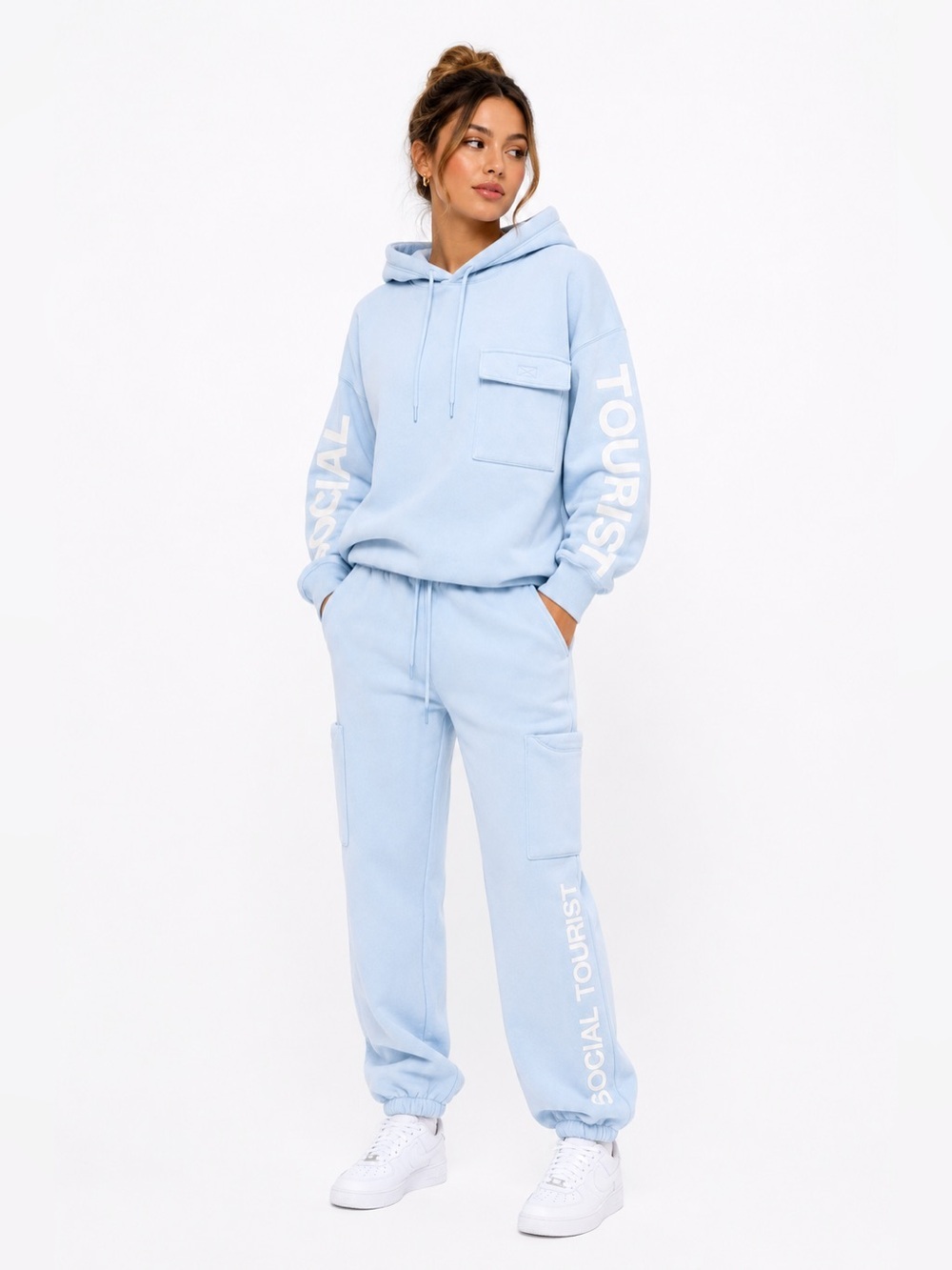 Social Tourist (by Hollister) Hoodie Jogger Matching Set Baby Blue XXS (CIGF005)